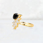 Pear Cut Black Onyx Marquise Cluster Bypass Engagement Ring - Additional view