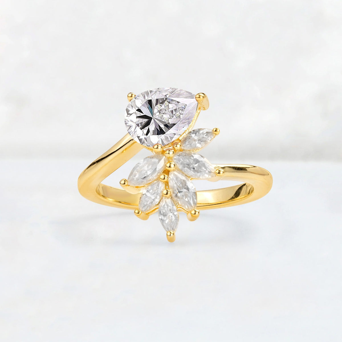 Pear Cut Lab Diamond Marquise Cluster Bypass Engagement Ring - Additional view
