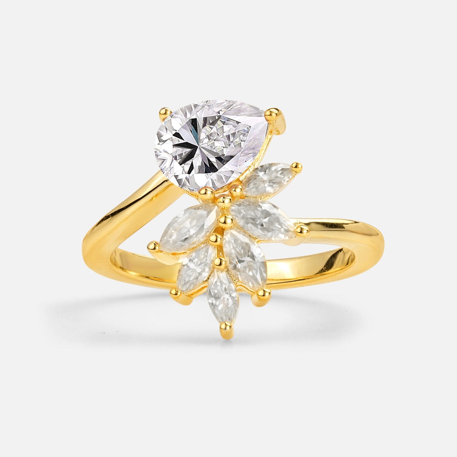 Pear Cut Lab Diamond Marquise Cluster Bypass Engagement Ring - Additional view