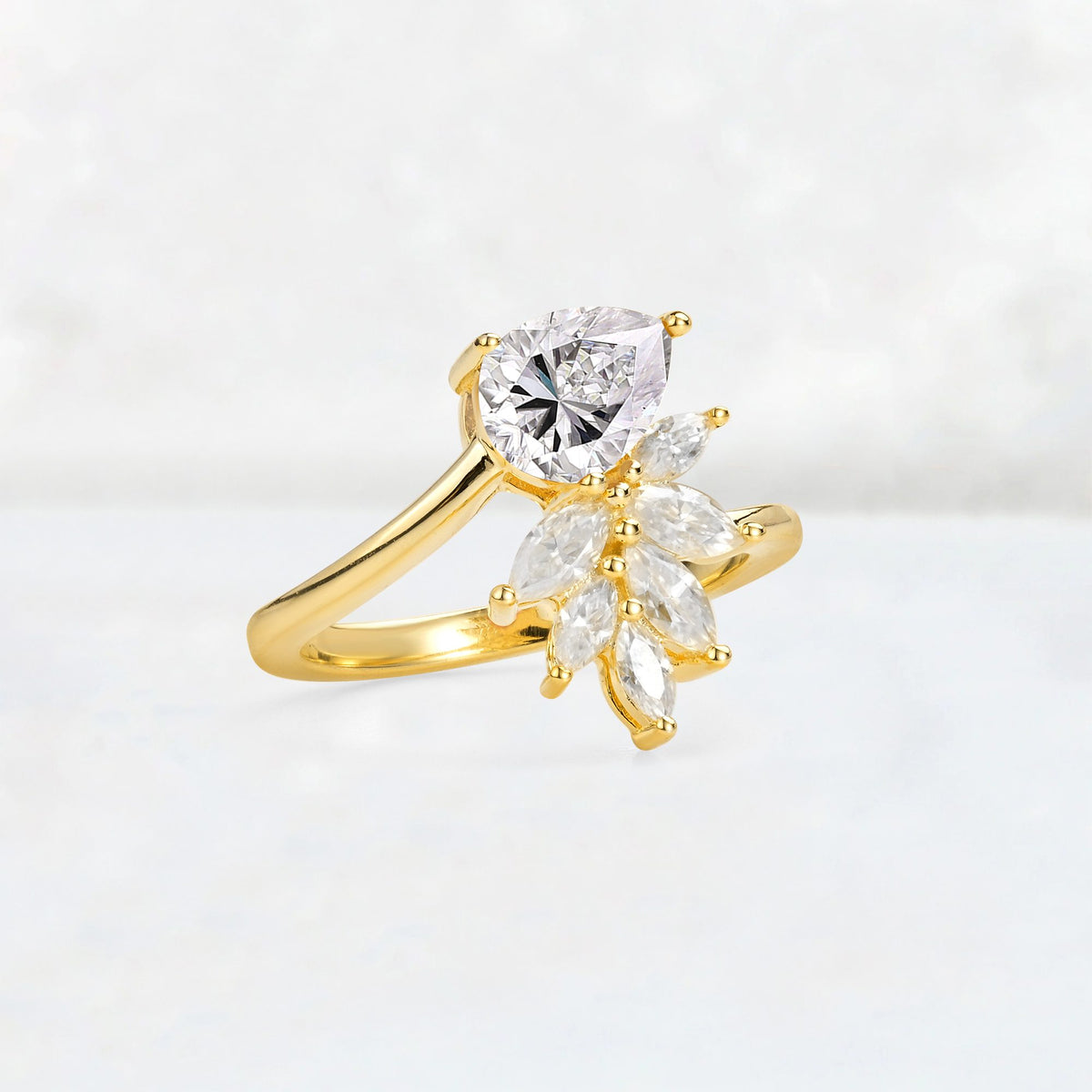 Pear Cut Lab Diamond Marquise Cluster Bypass Engagement Ring - Additional view