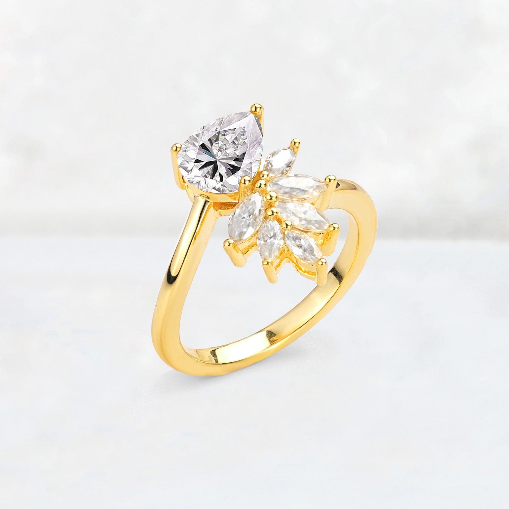 Pear Cut Lab Diamond Marquise Cluster Bypass Engagement Ring - Additional view