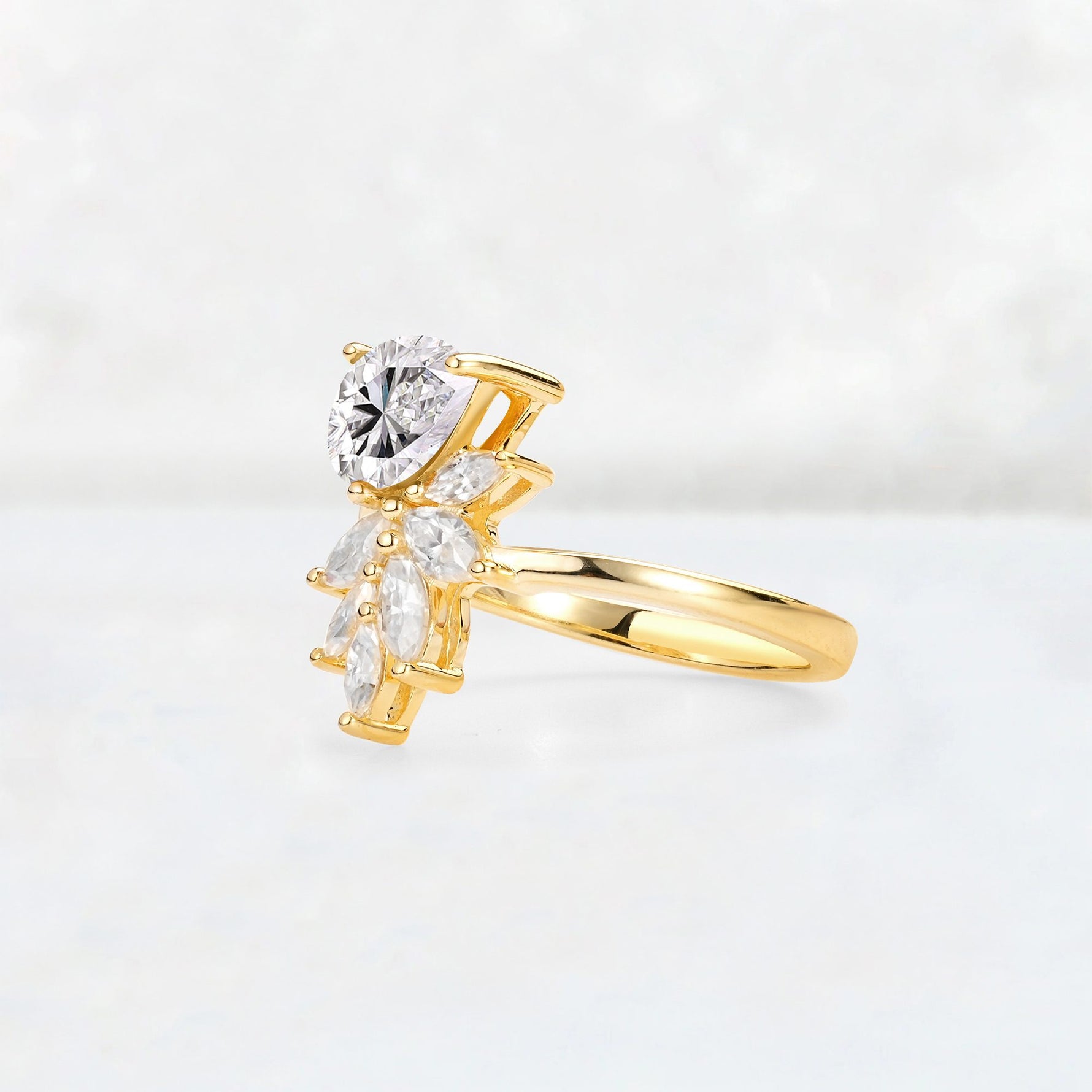 Pear Cut Lab Diamond Marquise Cluster Bypass Engagement Ring - Additional view