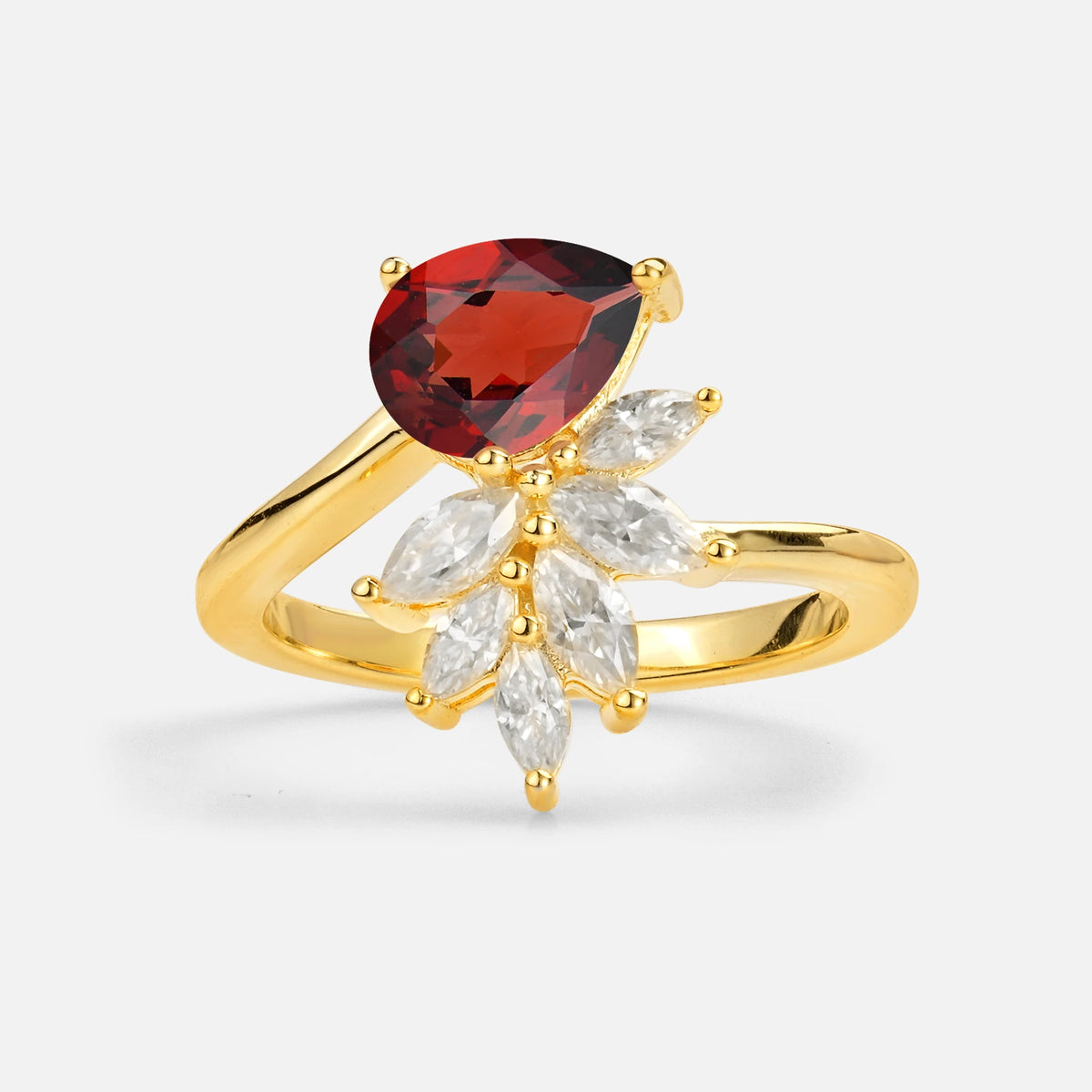 Pear Cut Garnet Marquise Cluster Bypass Engagement Ring - Additional view