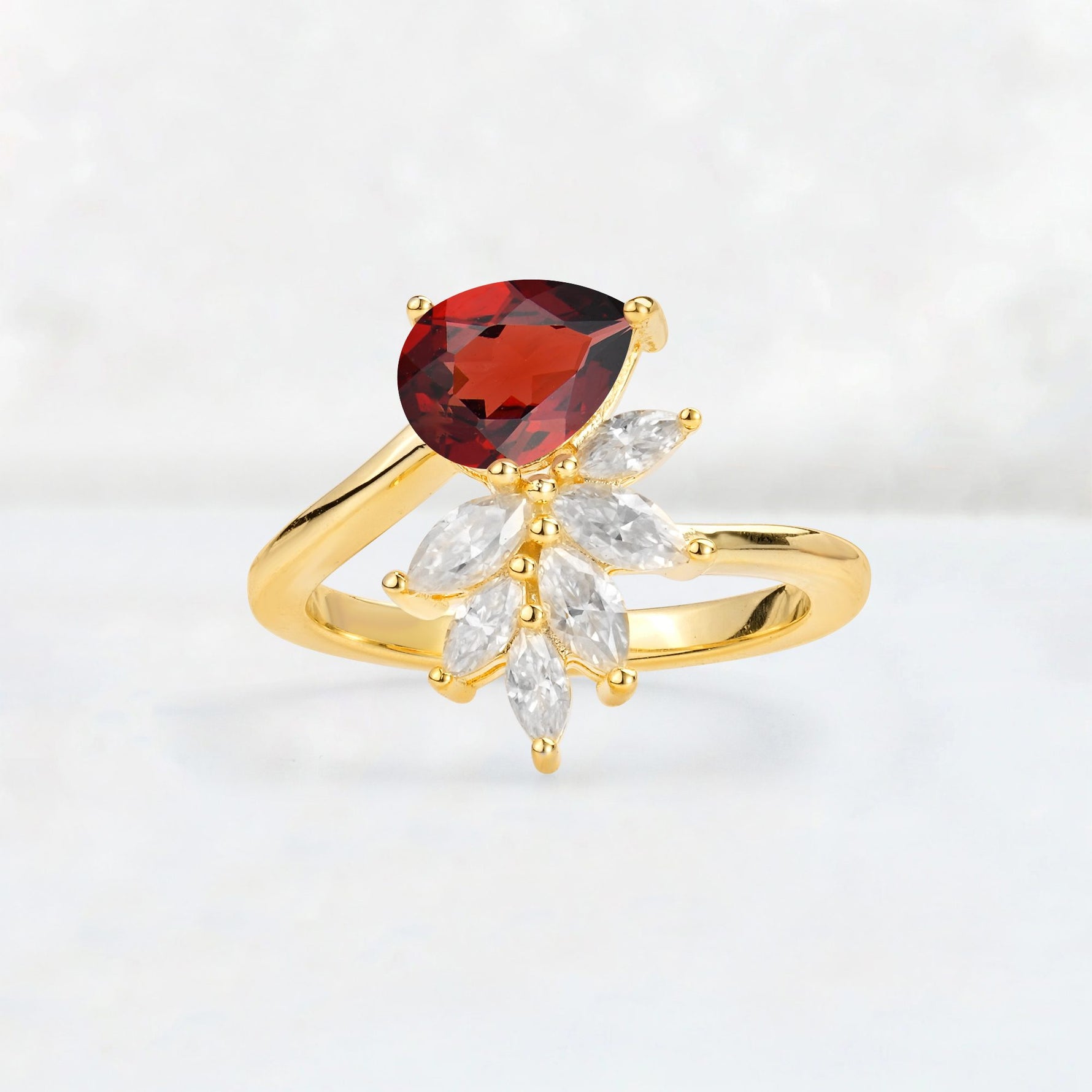 Pear Cut Garnet Marquise Cluster Bypass Engagement Ring - Additional view