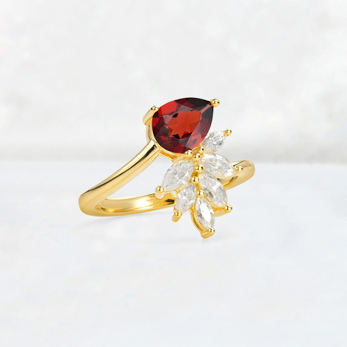 Pear Cut Garnet Marquise Cluster Bypass Engagement Ring - Additional view