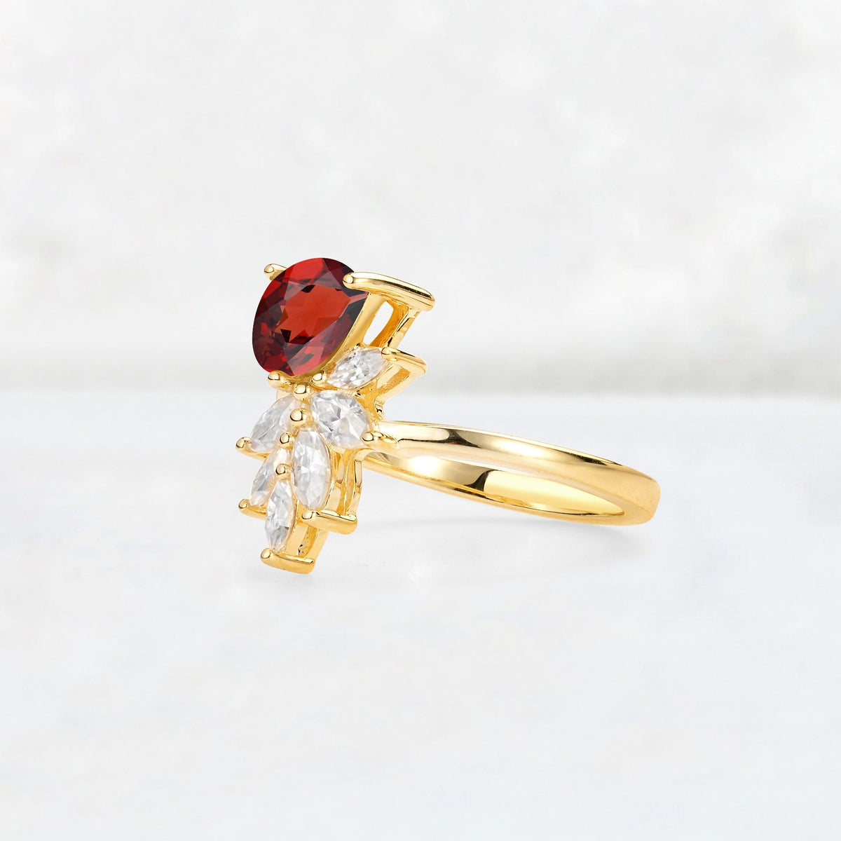 Pear Cut Garnet Marquise Cluster Bypass Engagement Ring - Additional view