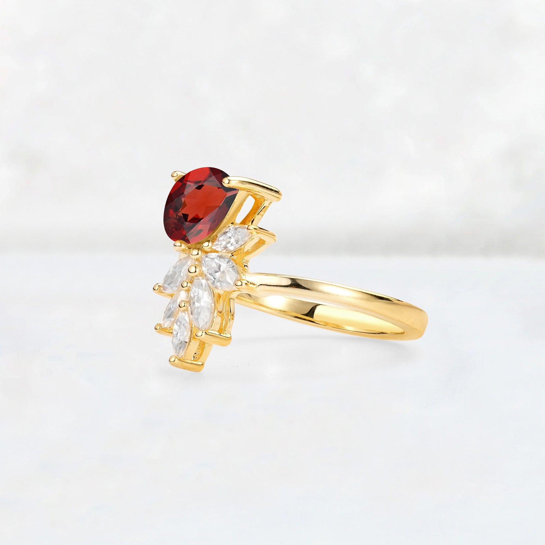 Pear Cut Garnet Marquise Cluster Bypass Engagement Ring - Additional view