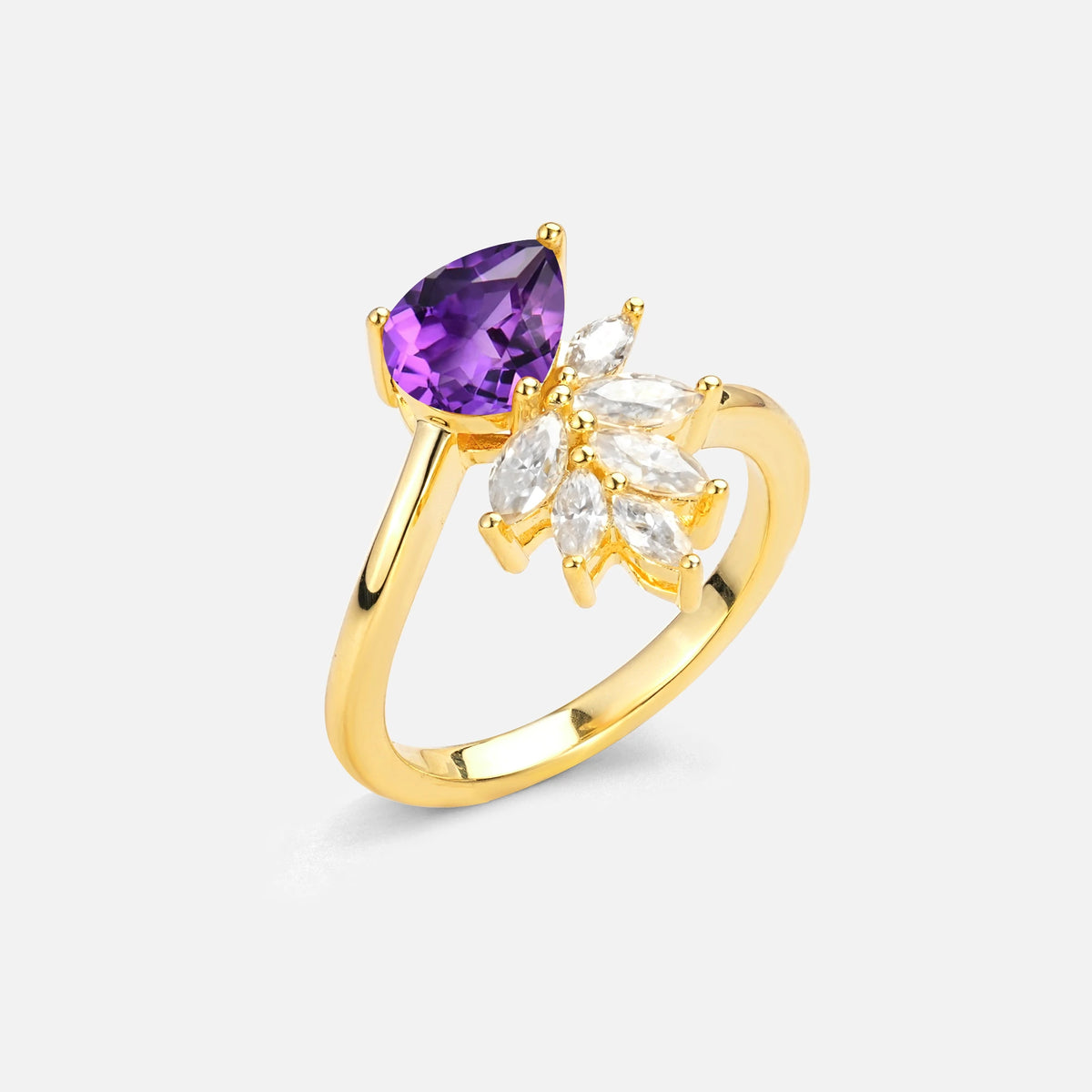 Pear Cut Amethyst Marquise Cluster Bypass Engagement Ring - Additional view