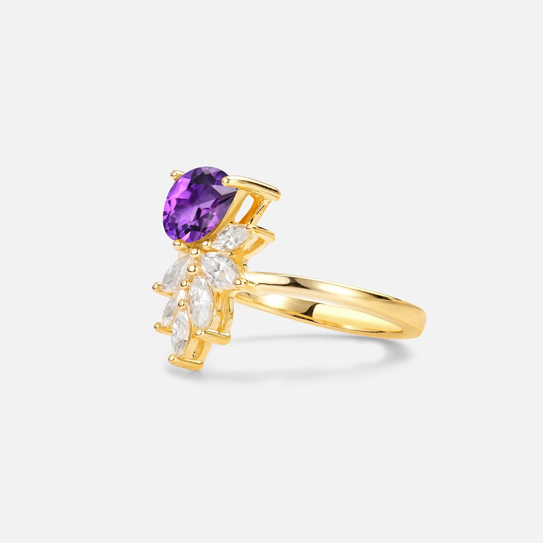 Pear Cut Amethyst Marquise Cluster Bypass Engagement Ring - Additional view