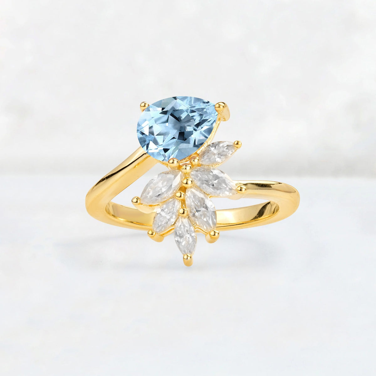 Pear Cut Aquamarine Marquise Cluster Bypass Engagement Ring - Additional view