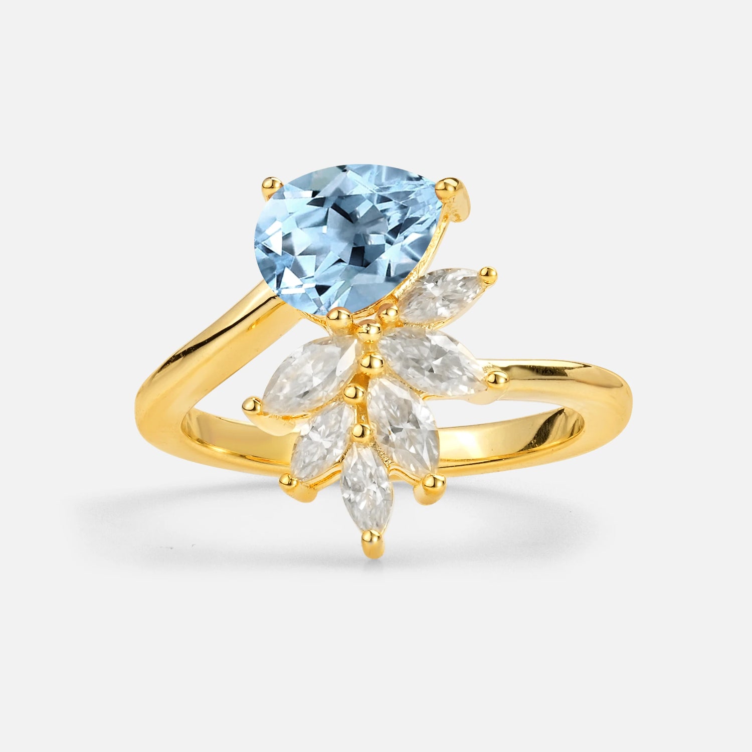 Pear Cut Aquamarine Marquise Cluster Bypass Engagement Ring - Additional view
