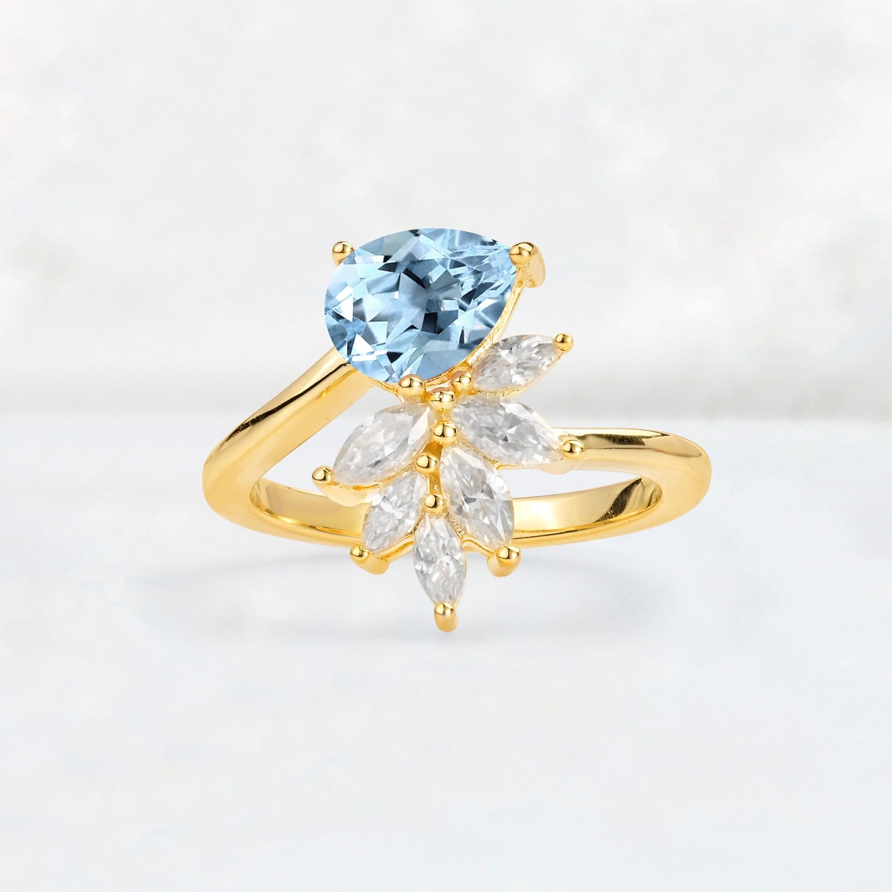 Pear Cut Aquamarine Marquise Cluster Bypass Engagement Ring - Additional view
