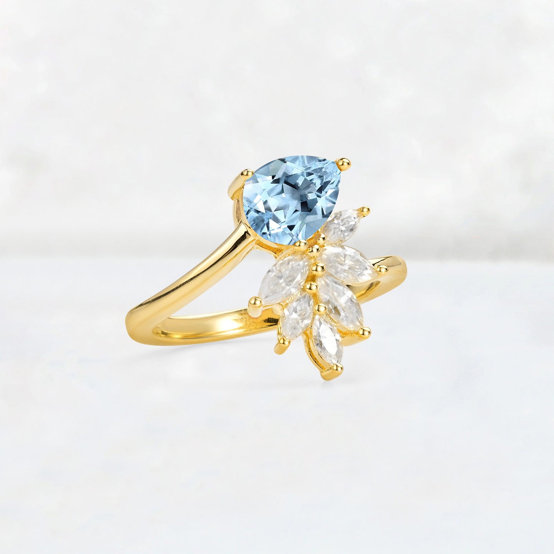 Pear Cut Aquamarine Marquise Cluster Bypass Engagement Ring - Additional view