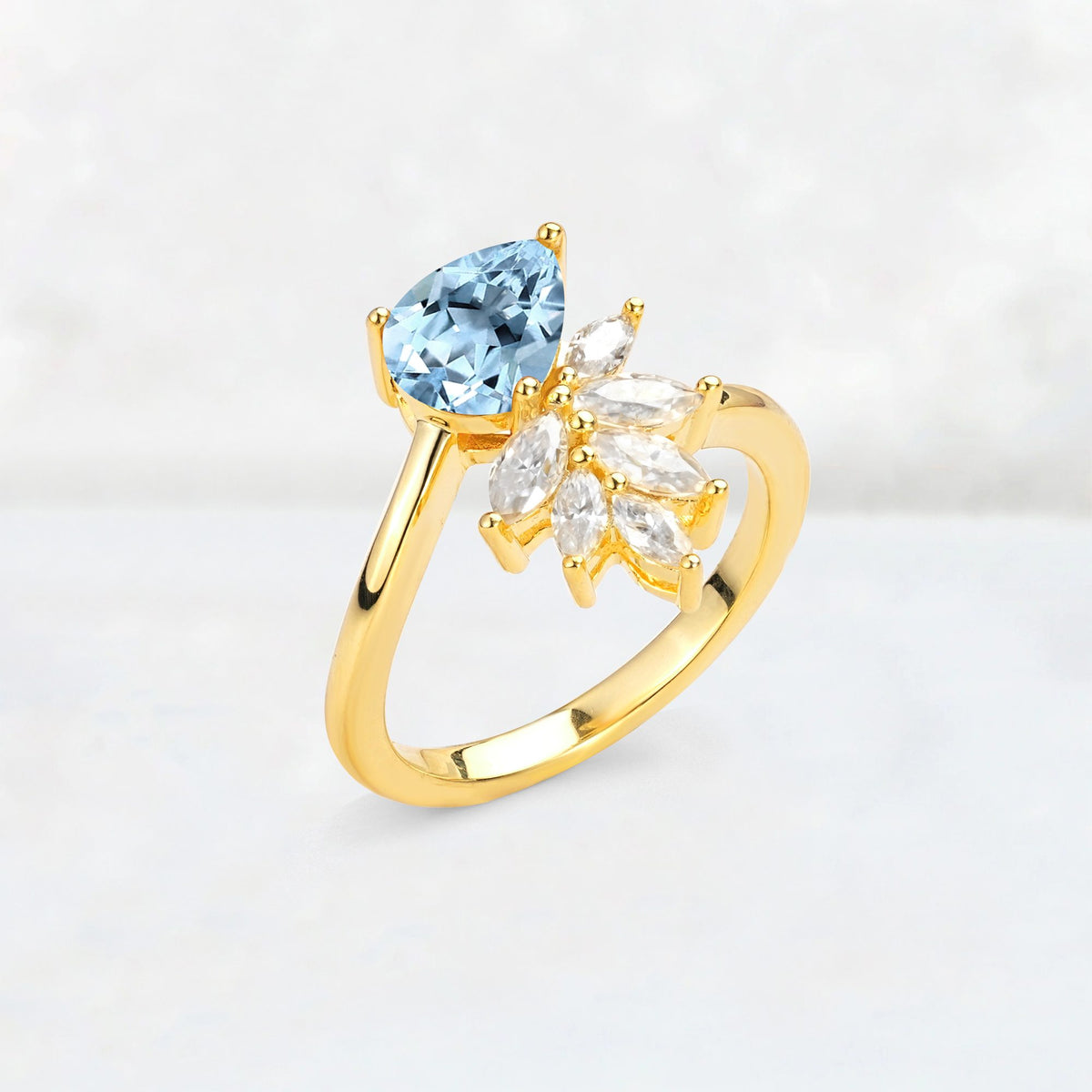Pear Cut Aquamarine Marquise Cluster Bypass Engagement Ring - Additional view
