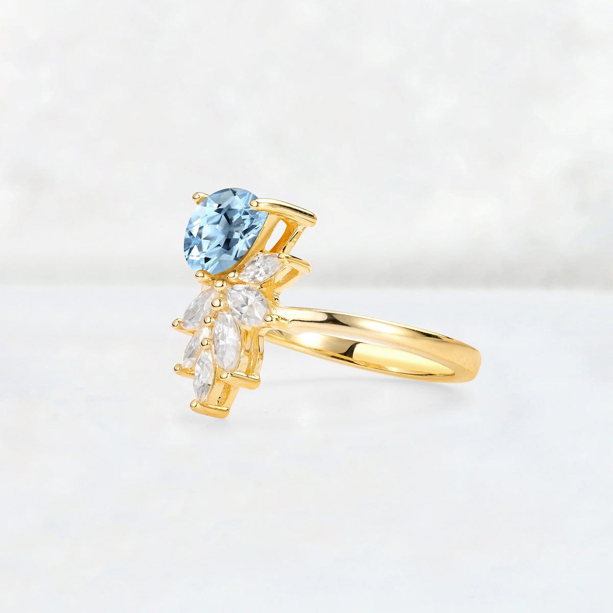 Pear Cut Aquamarine Marquise Cluster Bypass Engagement Ring - Additional view