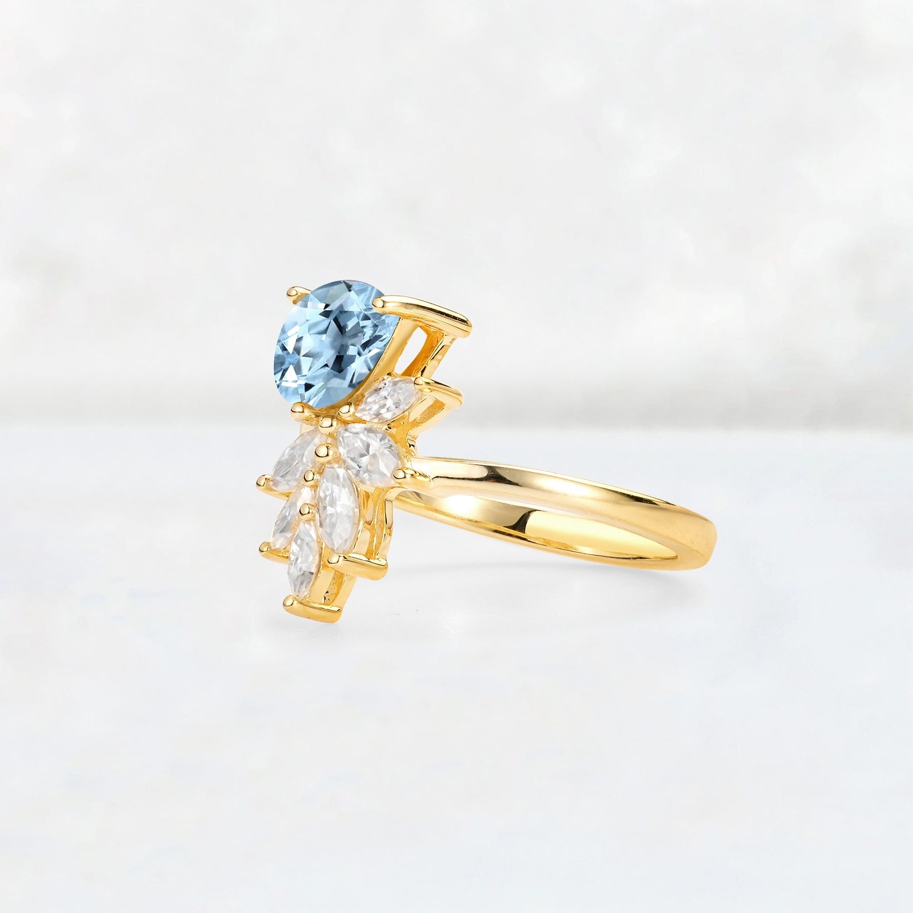 Pear Cut Aquamarine Marquise Cluster Bypass Engagement Ring - Additional view