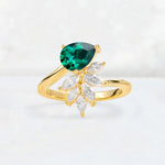 Pear Cut Emerald Marquise Cluster Bypass Engagement Ring - Additional view