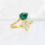Pear Cut Emerald Marquise Cluster Bypass Engagement Ring - Additional view