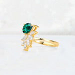 Pear Cut Emerald Marquise Cluster Bypass Engagement Ring - Additional view