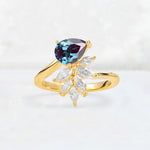 Pear Cut Alexandrite Marquise Cluster Bypass Engagement Ring - Additional view