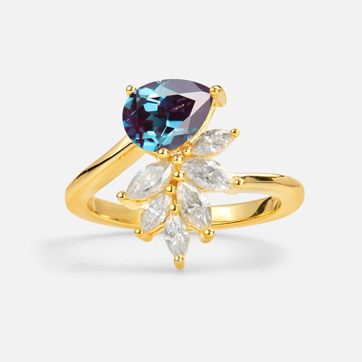 Pear Cut Alexandrite Marquise Cluster Bypass Engagement Ring - Additional view