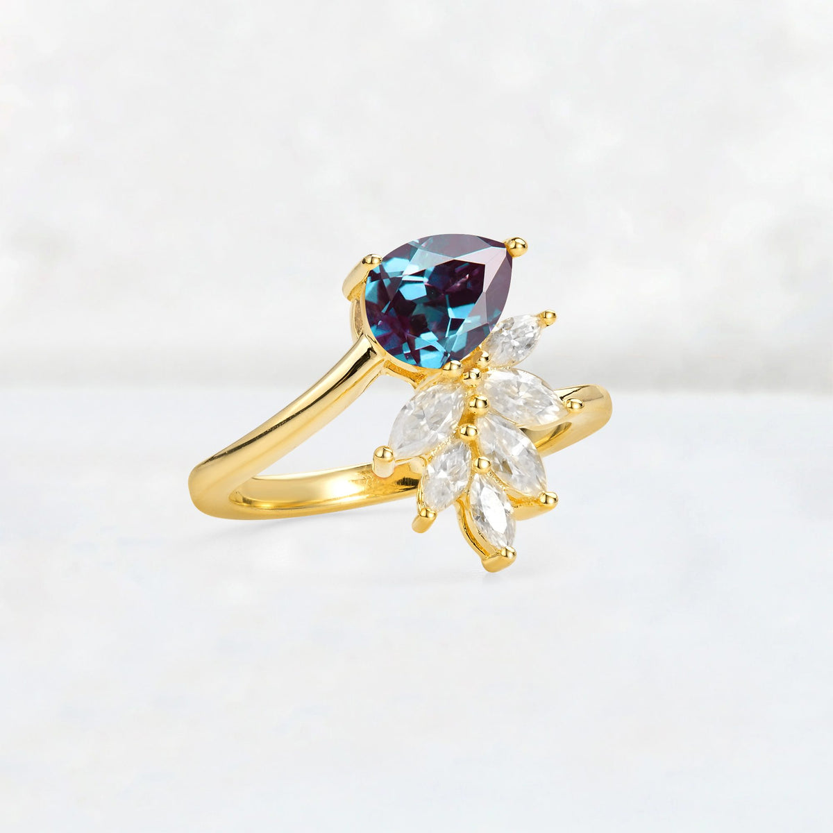 Pear Cut Alexandrite Marquise Cluster Bypass Engagement Ring - Additional view