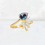 Pear Cut Alexandrite Marquise Cluster Bypass Engagement Ring - Additional view