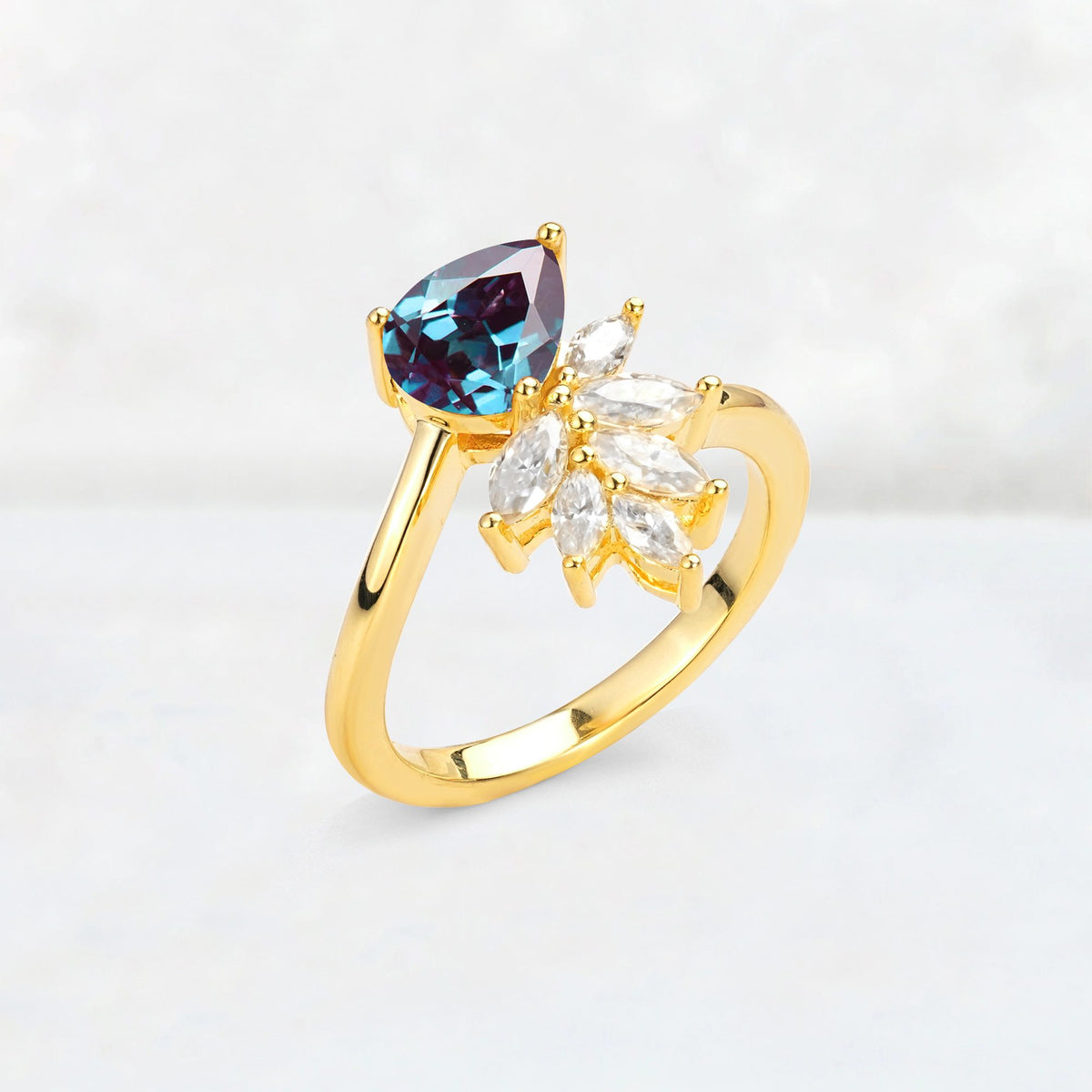 Pear Cut Alexandrite Marquise Cluster Bypass Engagement Ring - Additional view