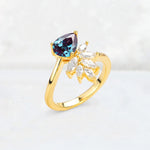 Pear Cut Alexandrite Marquise Cluster Bypass Engagement Ring - Additional view