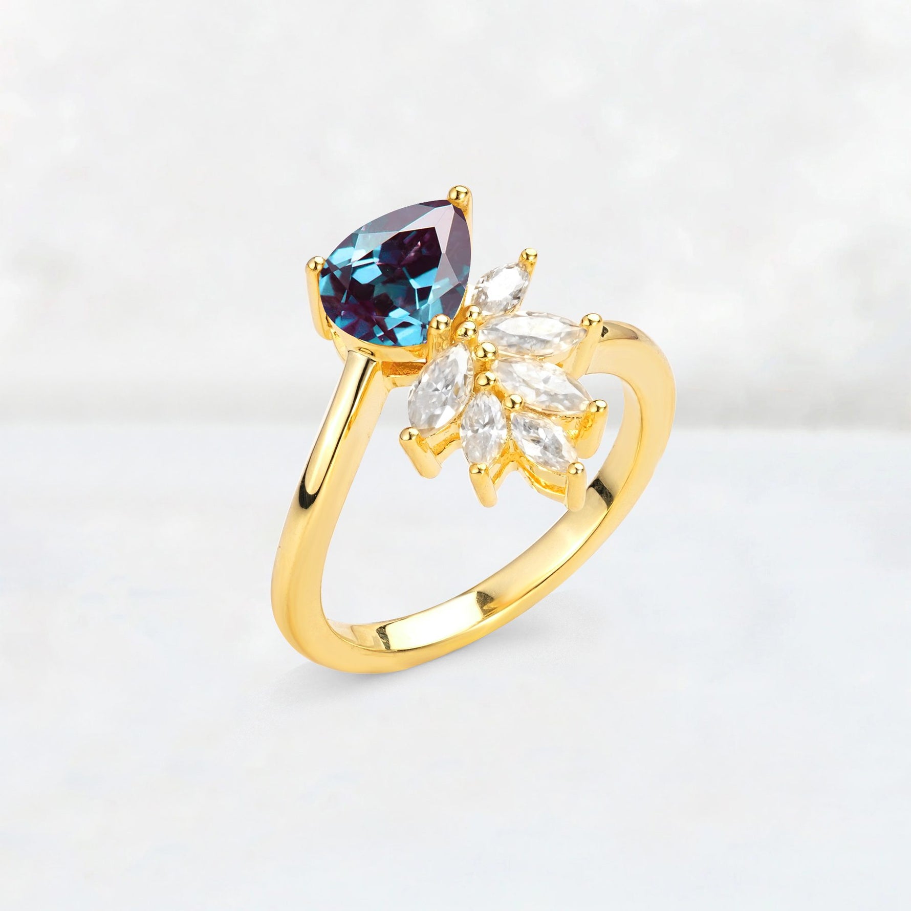 Pear Cut Alexandrite Marquise Cluster Bypass Engagement Ring - Additional view