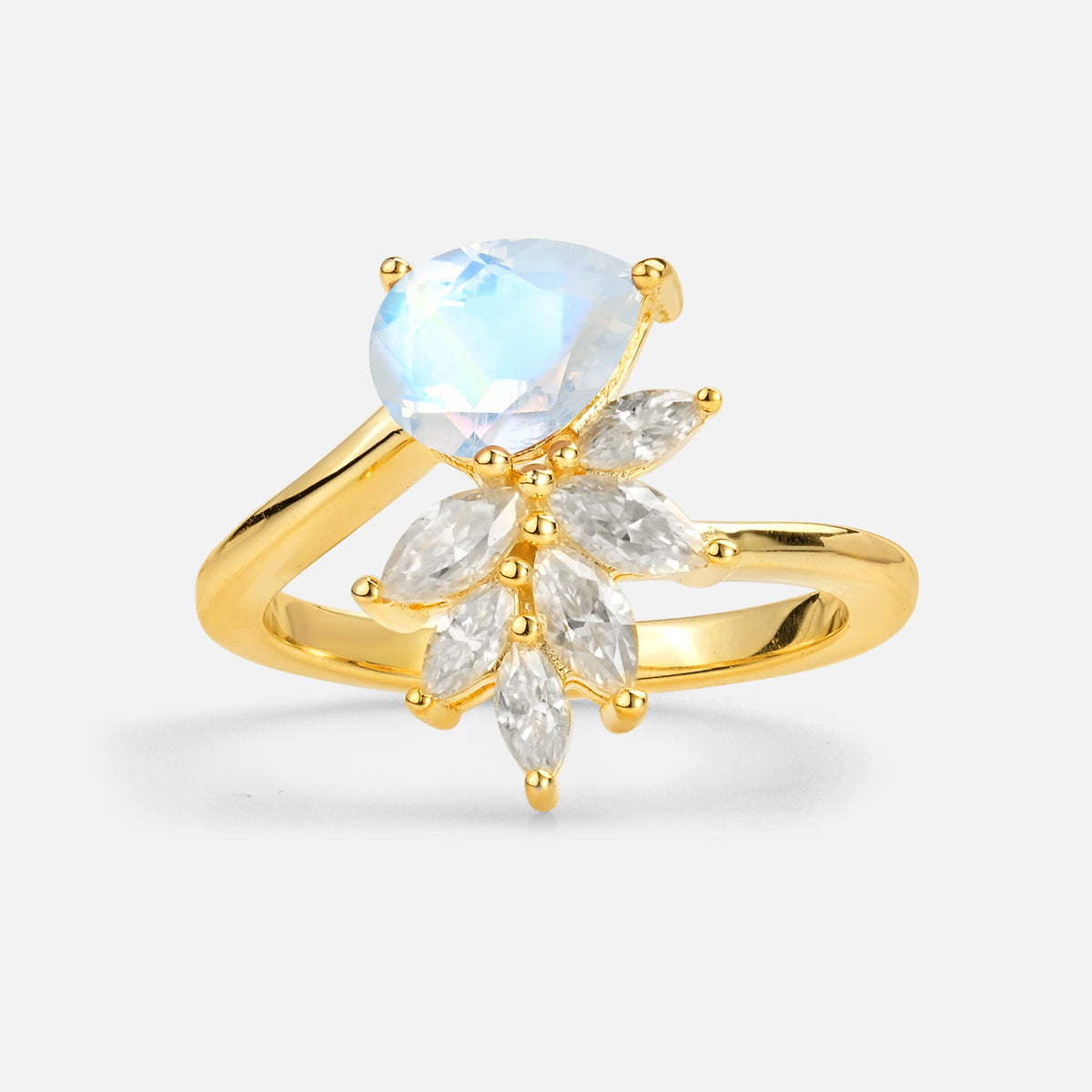 Pear Cut Moonstone Marquise Cluster Bypass Engagement Ring - Additional view