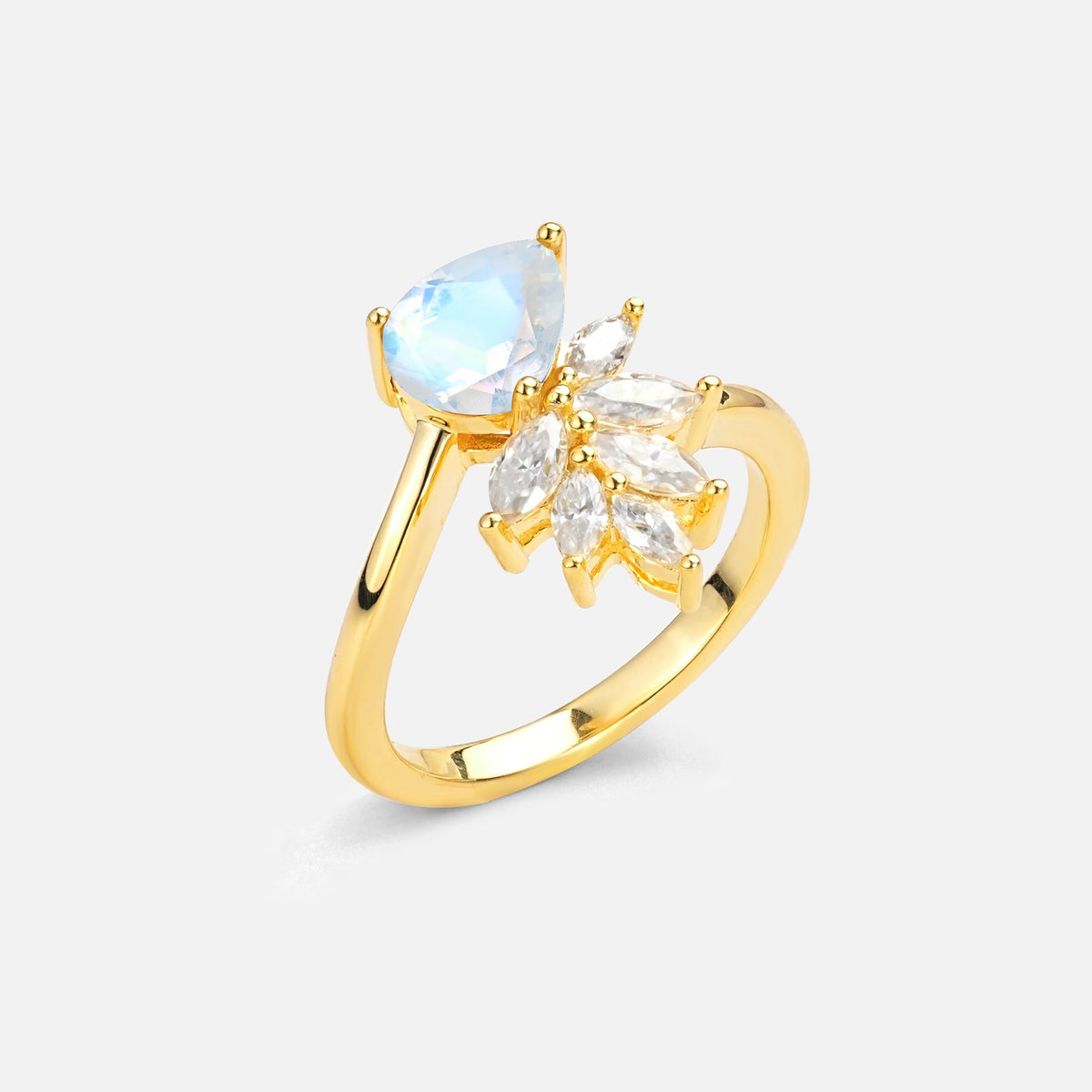 Pear Cut Moonstone Marquise Cluster Bypass Engagement Ring - Additional view
