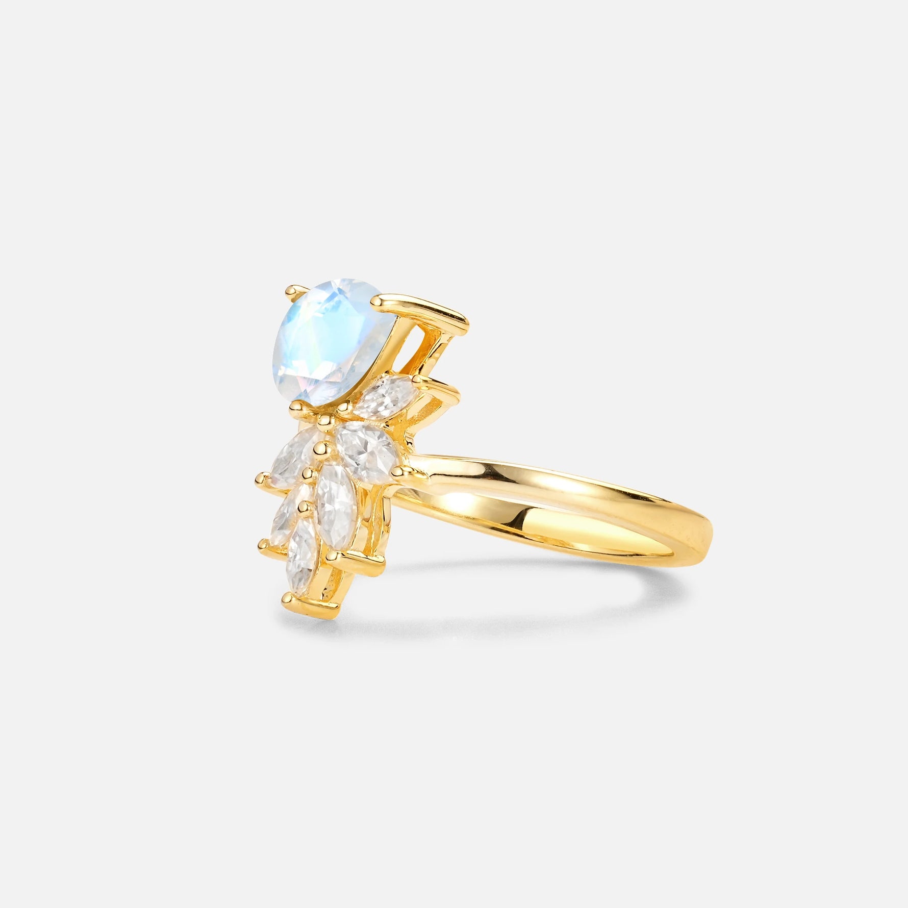 Pear Cut Moonstone Marquise Cluster Bypass Engagement Ring - Additional view