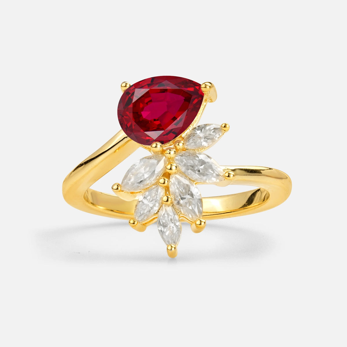 Pear Cut Ruby Marquise Cluster Bypass Engagement Ring - Additional view