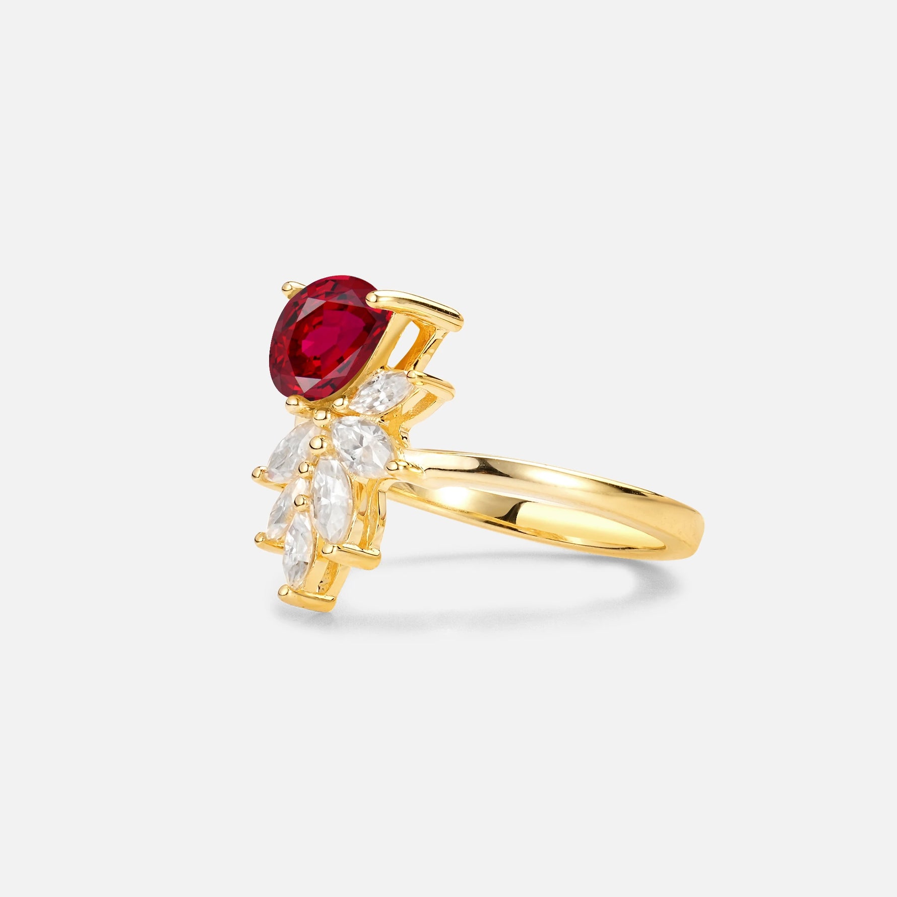 Pear Cut Ruby Marquise Cluster Bypass Engagement Ring - Additional view