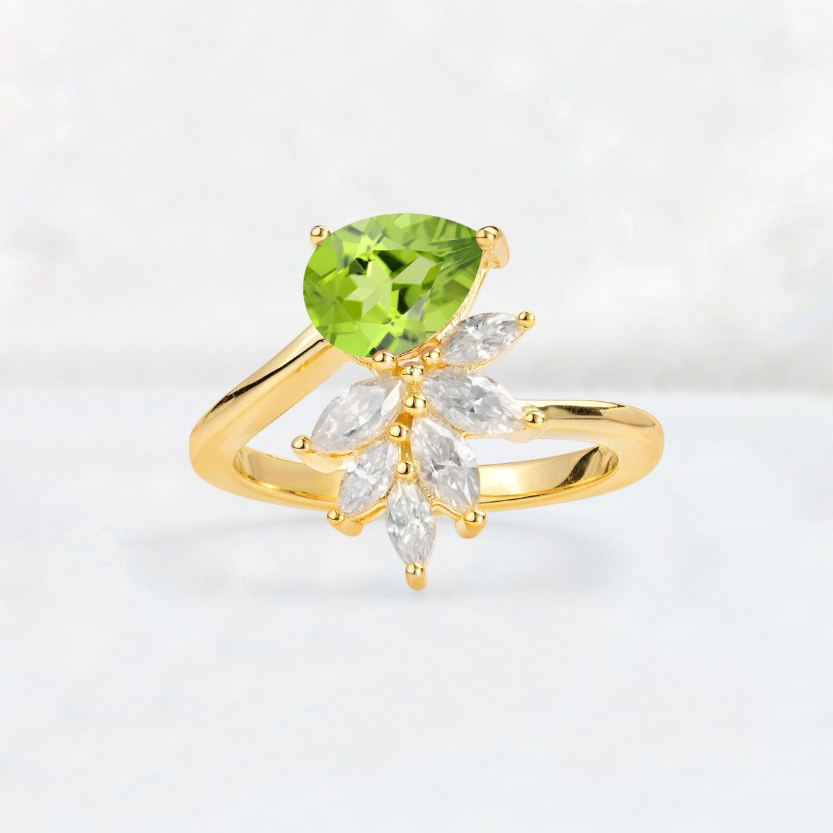 Pear Cut Peridot Marquise Cluster Bypass Engagement Ring - Additional view