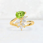 Pear Cut Peridot Marquise Cluster Bypass Engagement Ring - Additional view