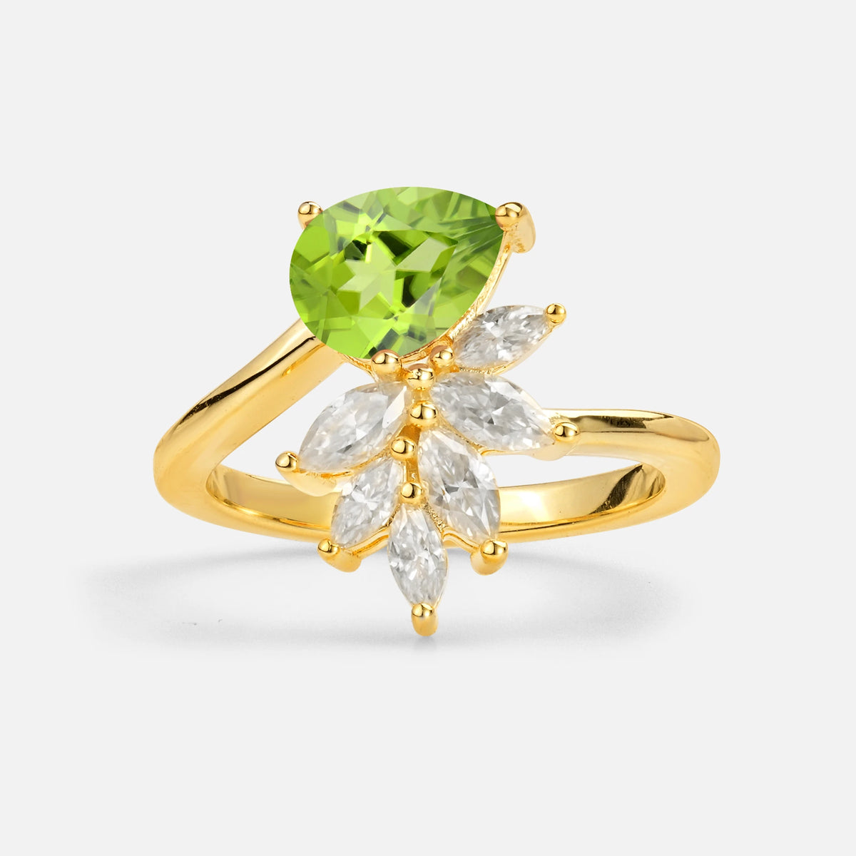 Pear Cut Peridot Marquise Cluster Bypass Engagement Ring - Additional view