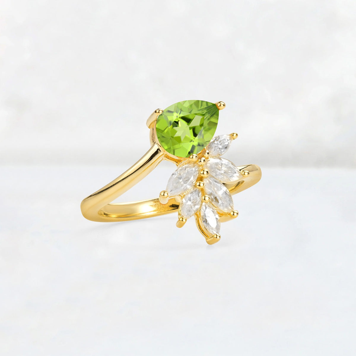 Pear Cut Peridot Marquise Cluster Bypass Engagement Ring - Additional view