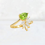 Pear Cut Peridot Marquise Cluster Bypass Engagement Ring - Additional view