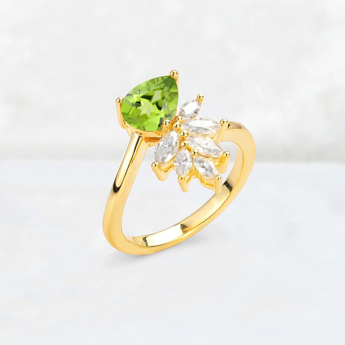 Pear Cut Peridot Marquise Cluster Bypass Engagement Ring - Additional view