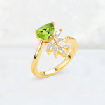 Pear Cut Peridot Marquise Cluster Bypass Engagement Ring - Additional view