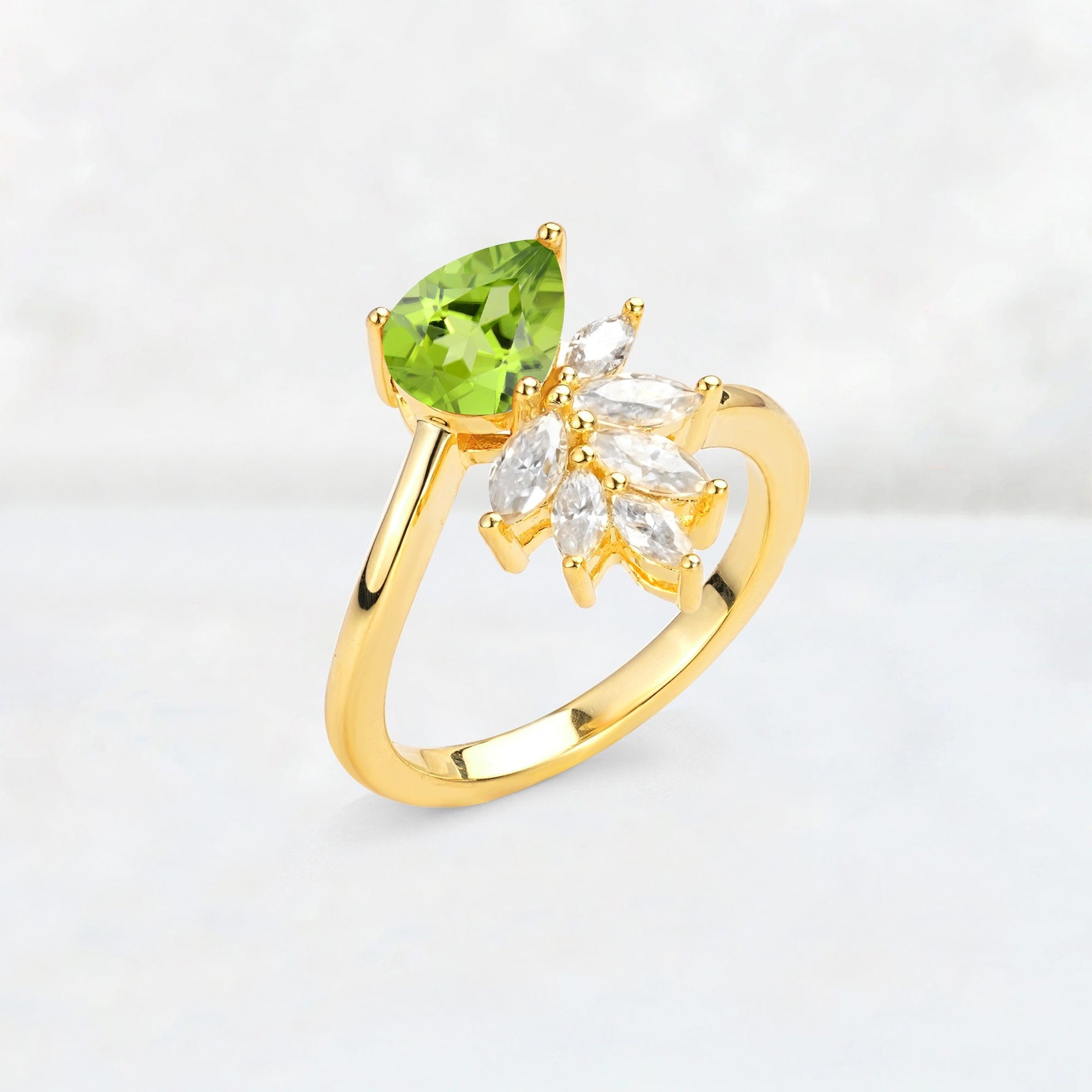 Pear Cut Peridot Marquise Cluster Bypass Engagement Ring - Additional view