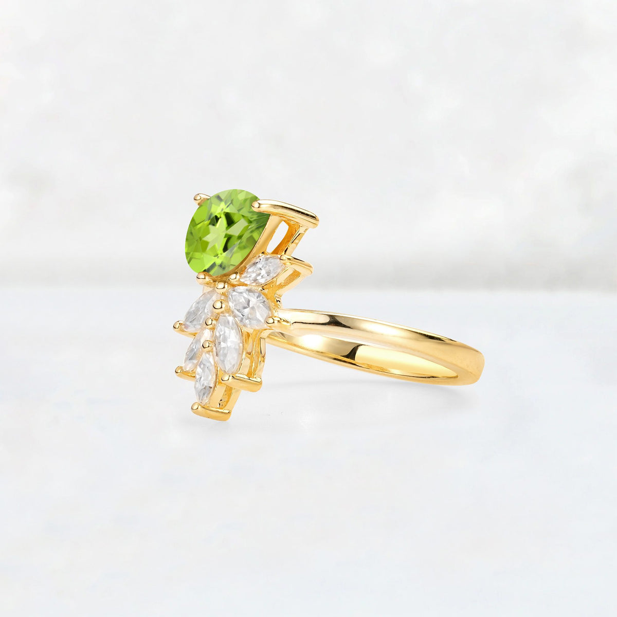 Pear Cut Peridot Marquise Cluster Bypass Engagement Ring - Additional view
