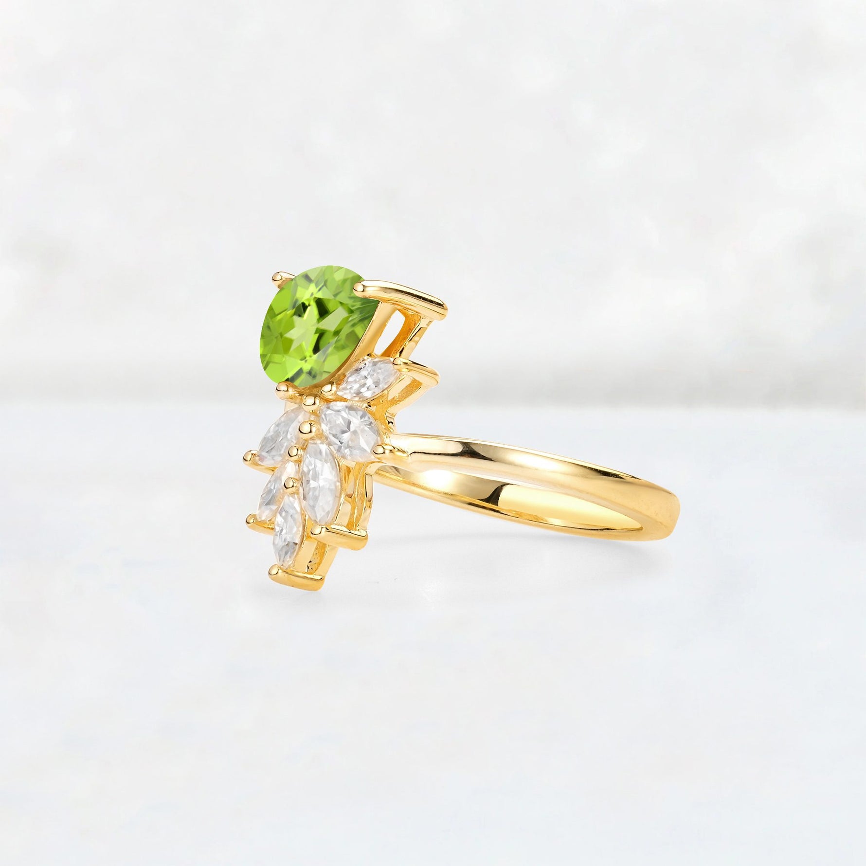 Pear Cut Peridot Marquise Cluster Bypass Engagement Ring - Additional view