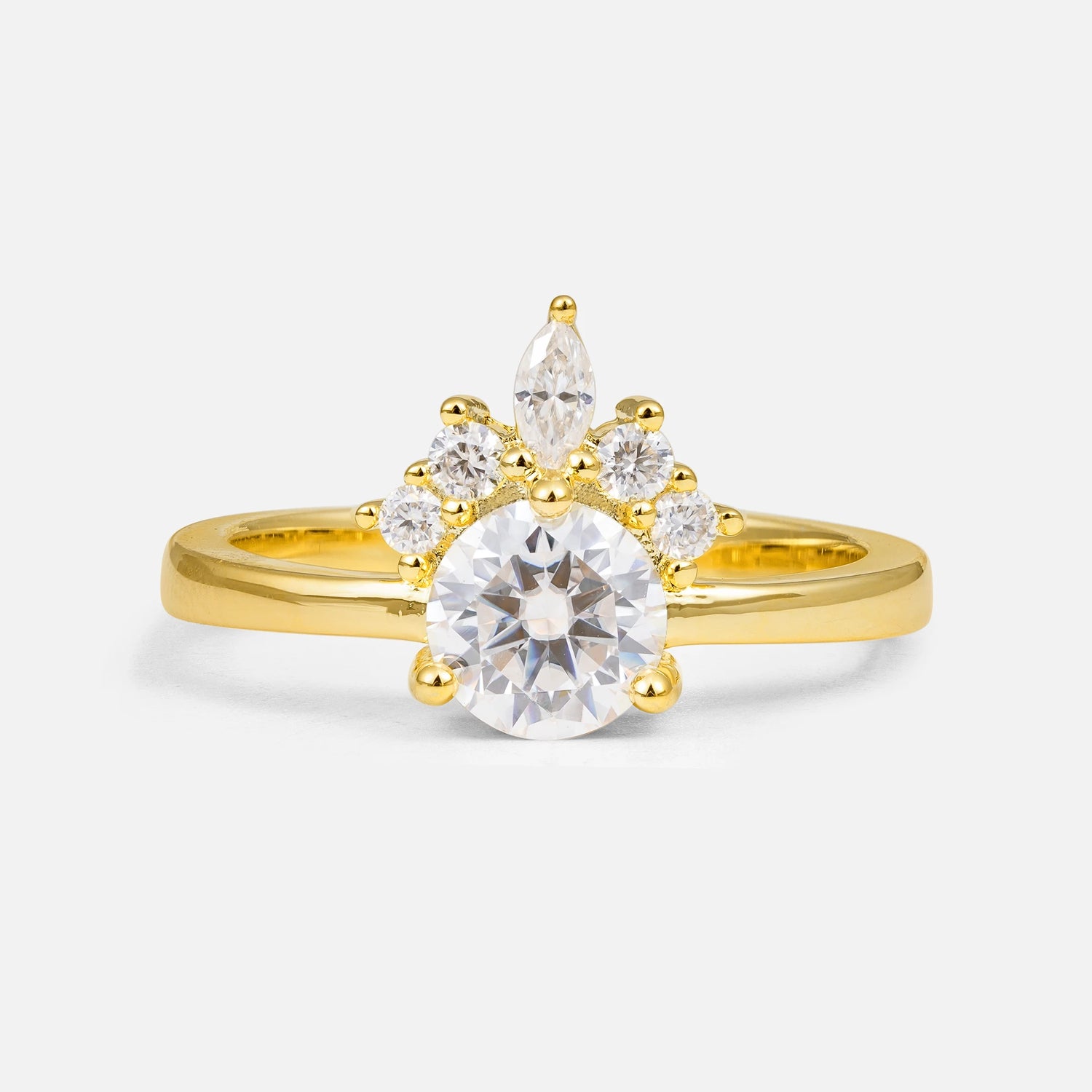 Vintage Crown Side Stone Moissanite Engagement Ring