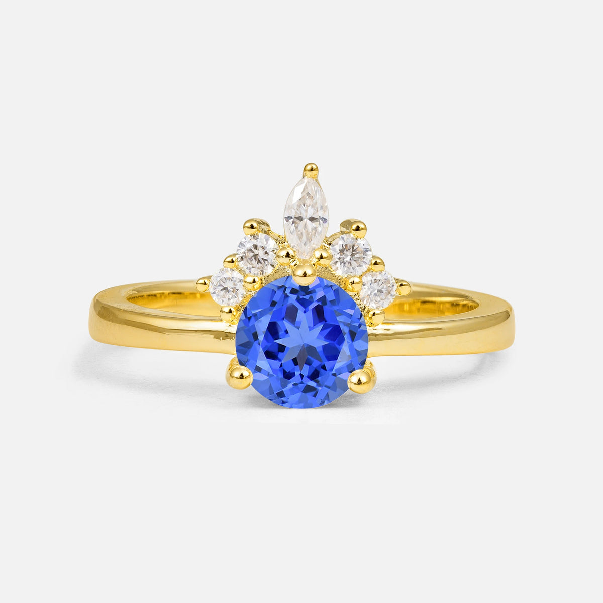 Vintage Crown Side Stone Sapphire Engagement Ring
