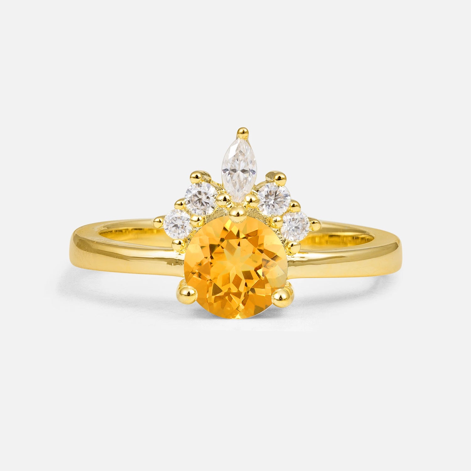 Vintage Crown Side Stone Citrine Engagement Ring