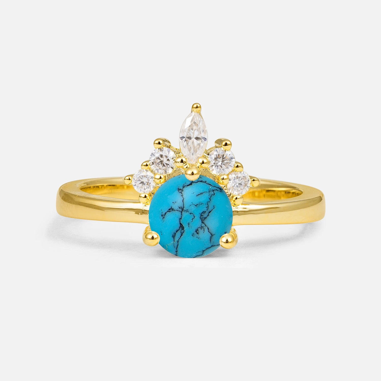 Vintage Crown Side Stone Turquoise Engagement Ring
