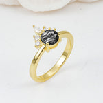 SR07460 Black Rutilated Quartz Ring - White-Gold